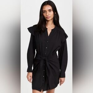 Xirena Suri Cotton Poplin Dress Black Size Xsmall XS Tie Front Shirtdress Ruffle